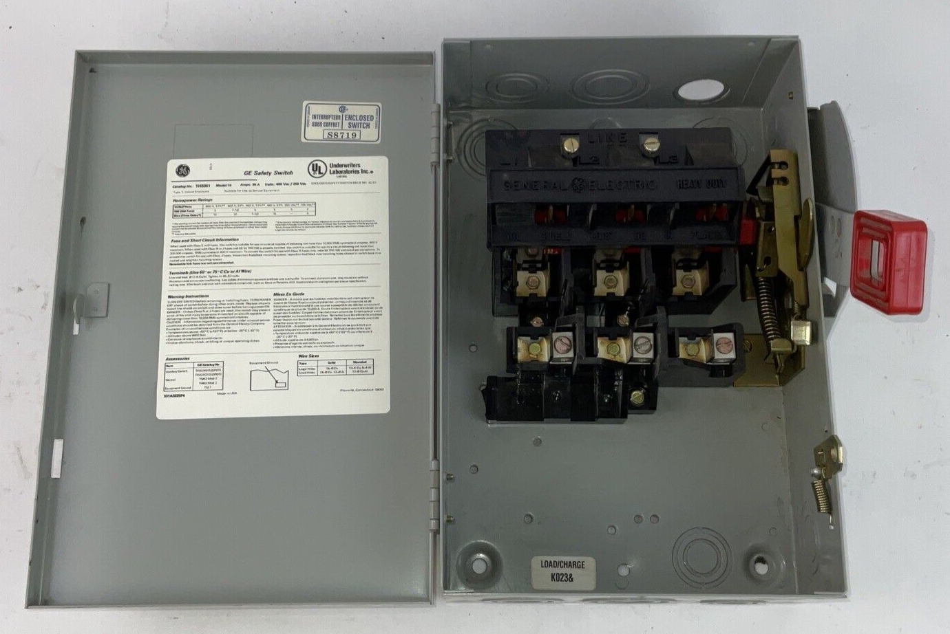 GENERAL ELECTRIC TH3361 SAFETY SWITCH MODEL10 30A 600VAC/250VDC TYPE1 INDOOR