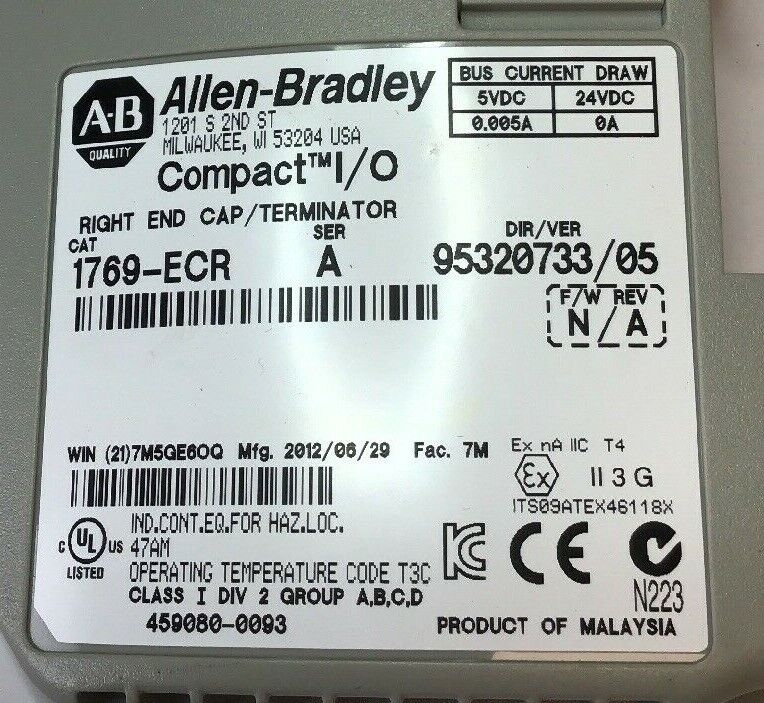 ALLEN BRADLEY 1769-ECR SER.A COMPACT I/O RIGHT END CAP/TERM. 24VDC***LOTOF2***