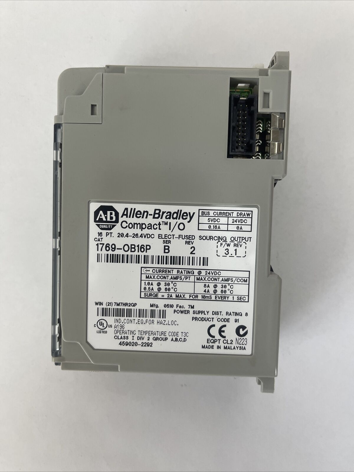 ALLEN BRADLEY 1769-OB16P SER B REV 2 F/W REV 3.1 COMPACT I/O 16PT 20.4-26.4VDC