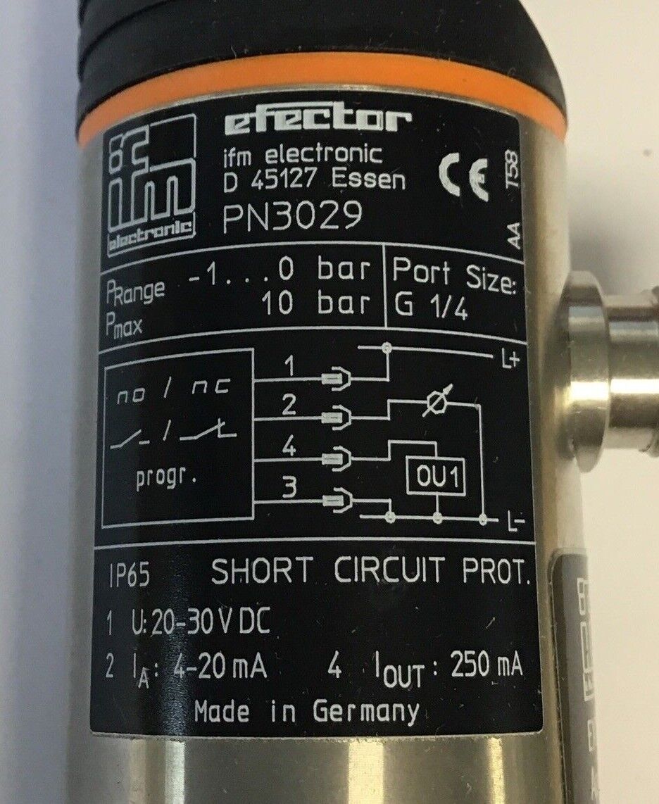 IFM EFECTOR PN3029 PRESSURE SENSOR 30VDC 4-20MA