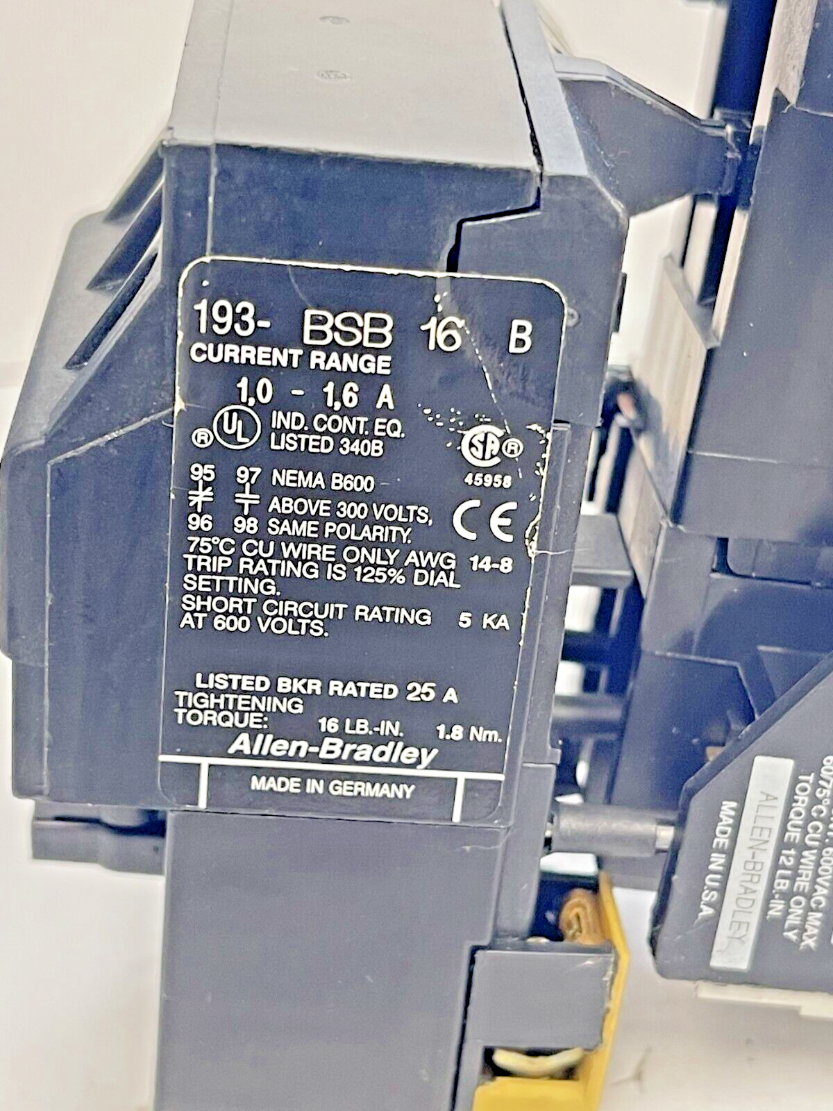 ALLEN BRADLEY - 100-A09ND3 SER. B CONTACTOR & 193-BSB 16 SER. B RELAY
