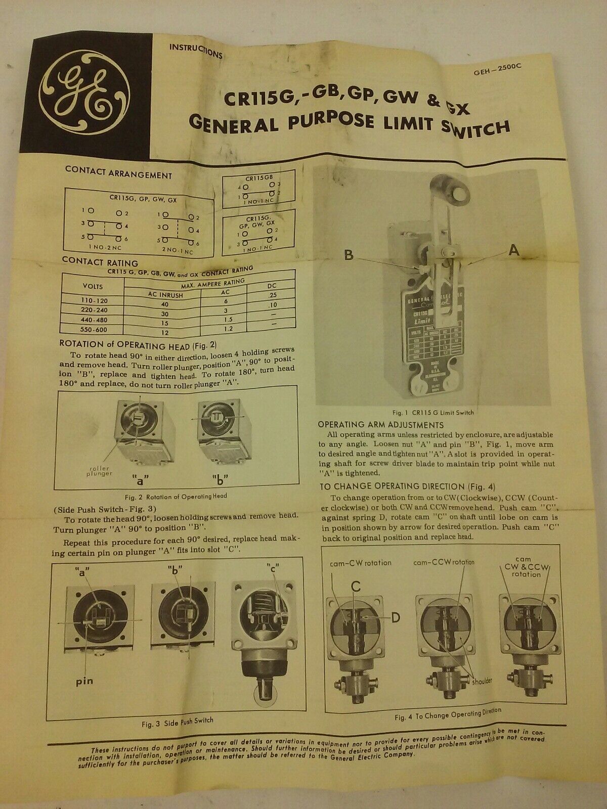 GE, CR115G120, LIMIT SWITCH, 600V MAX, NEW, GENERAL ELECTRIC, CR115G, NEW