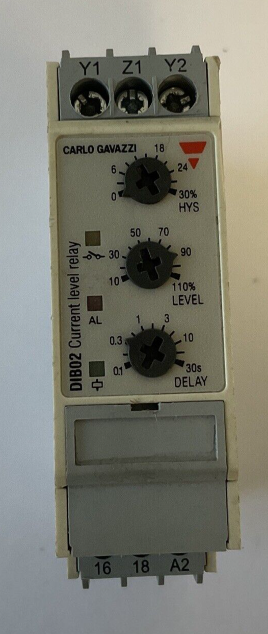 CARLO GAVAZZI DIB02CB23150MV CURRENT LEVEL RELAY 115/230VAC 50/60HZ 3VA