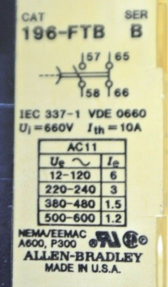 ALLEN-BRADLEY 196-FTB / PNEUMATIC TIMING UNIT / 0.1 to 180 SECONDS / NEW SURPLUS