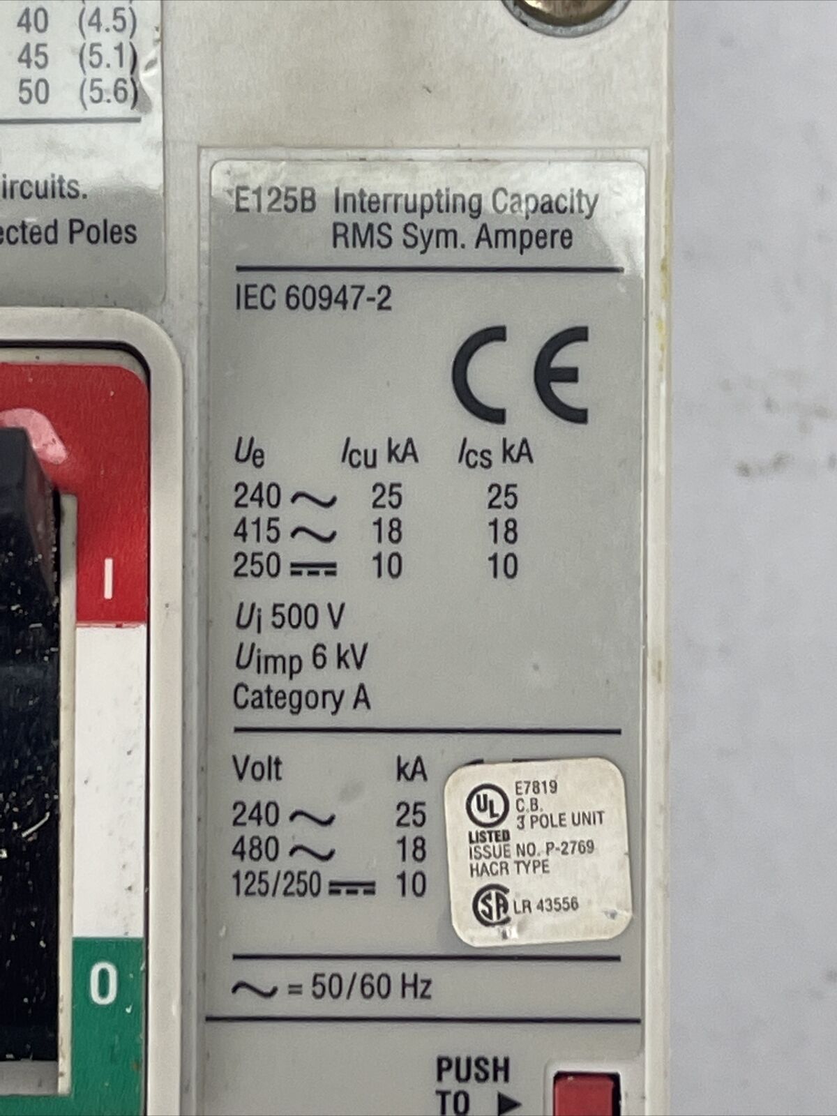 EATON EGB3060FFG INDUSTRIAL CIRCUIT BREAKER 60AMP 3POLE 250VDC 480VAC 67B3600G12