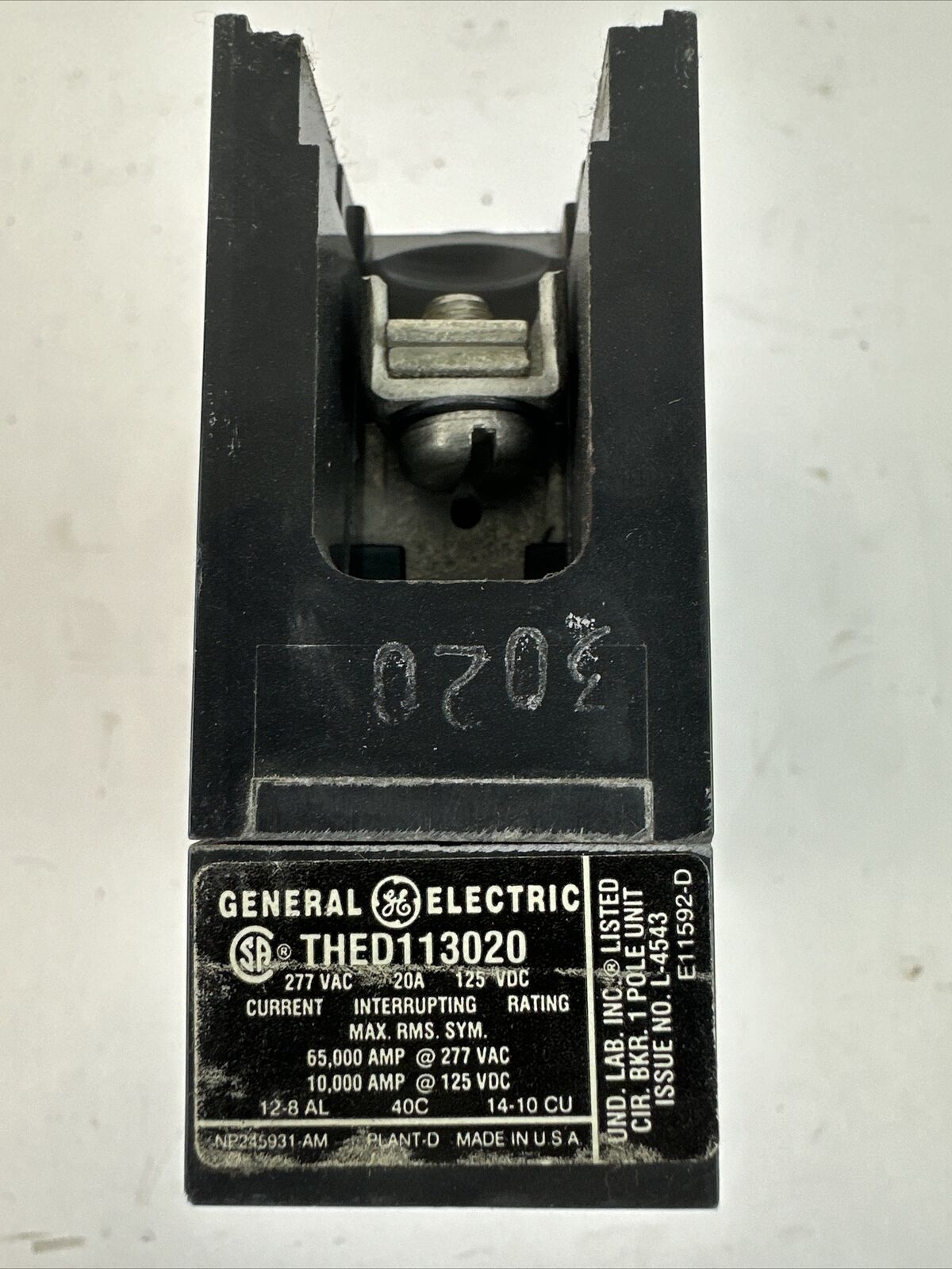 GE THED113020 277VAC 125VDC 20AMP 1POLE CIRCUIT BREAKER (LOT OF 10)