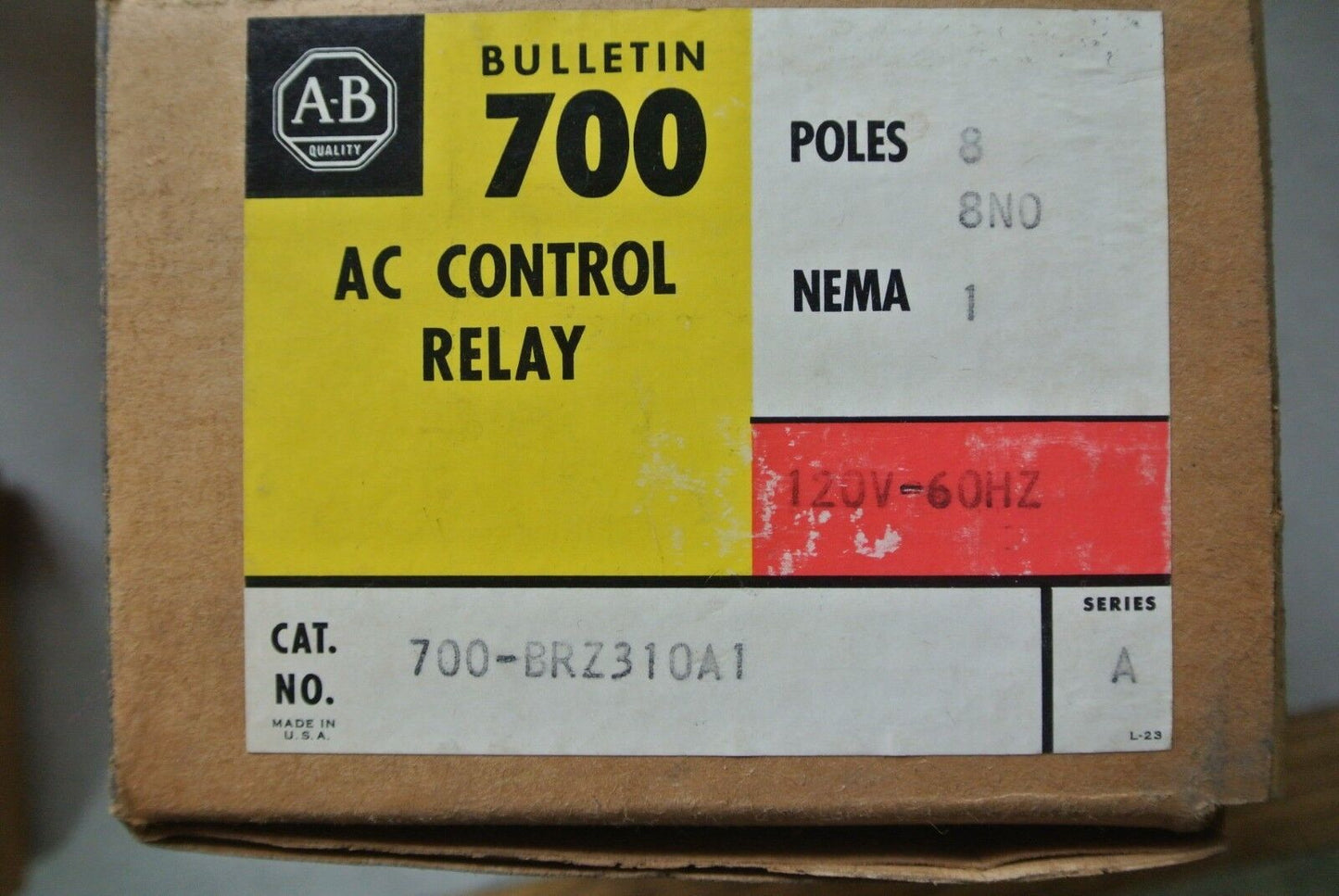 ALLEN-BRADLEY 700-BRZ310A1 AC CONTROL RELAY - 8 N.0. 120V COIL 10A NEW SURPLUS