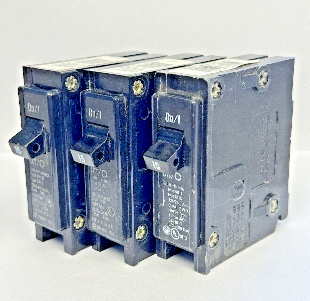 CUTLER-HAMMER **LOT OF 3** - BR115 - CIRCUIT BREAKERS - 15A, 1 POLE, 240 VAC