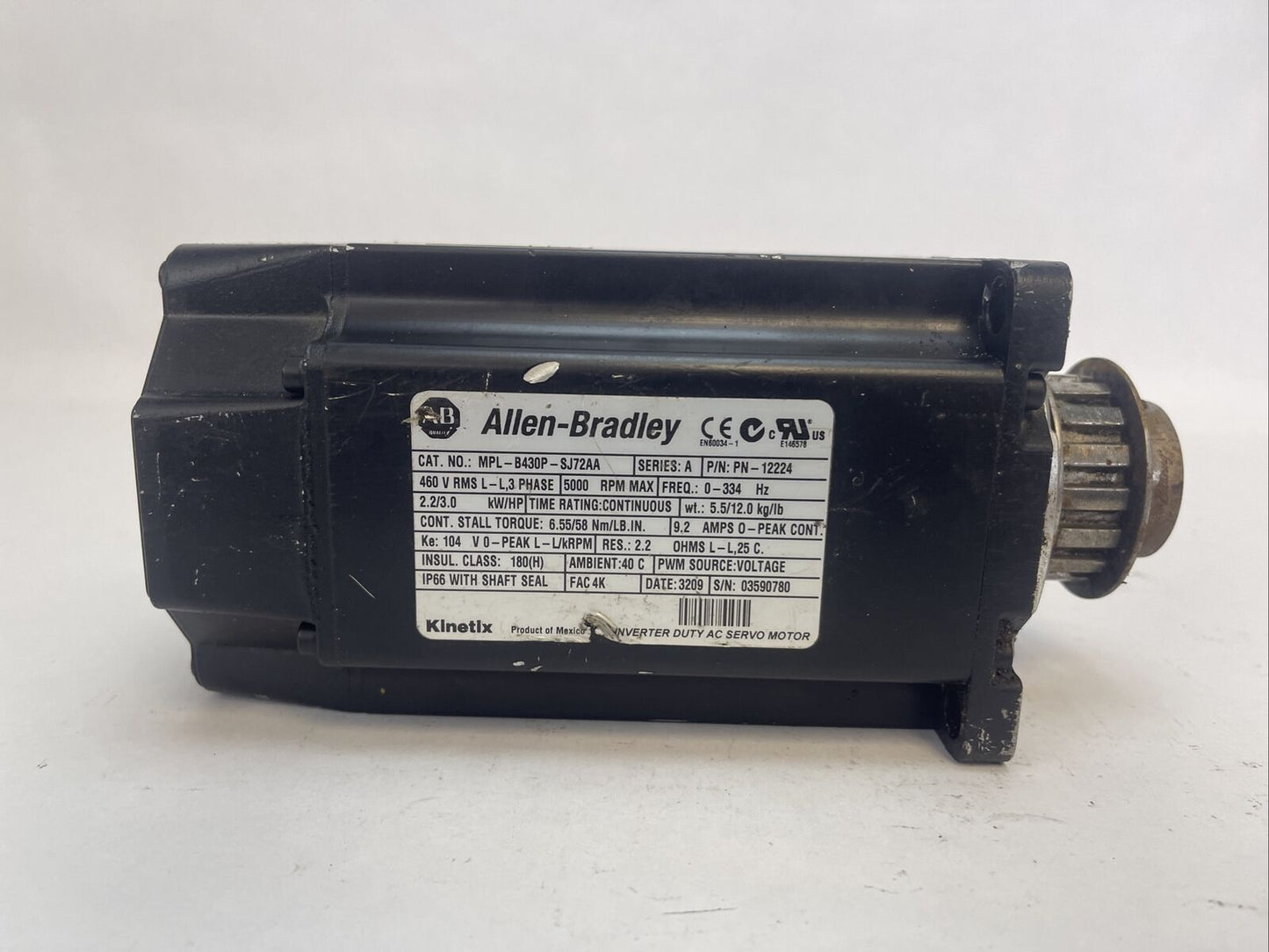 ALLEN BRADLEY MPL-B430P-SJ72AA SERVO MOTOR SER A 5000RPM 2.2/3.0 kW/HP 9.2AMP