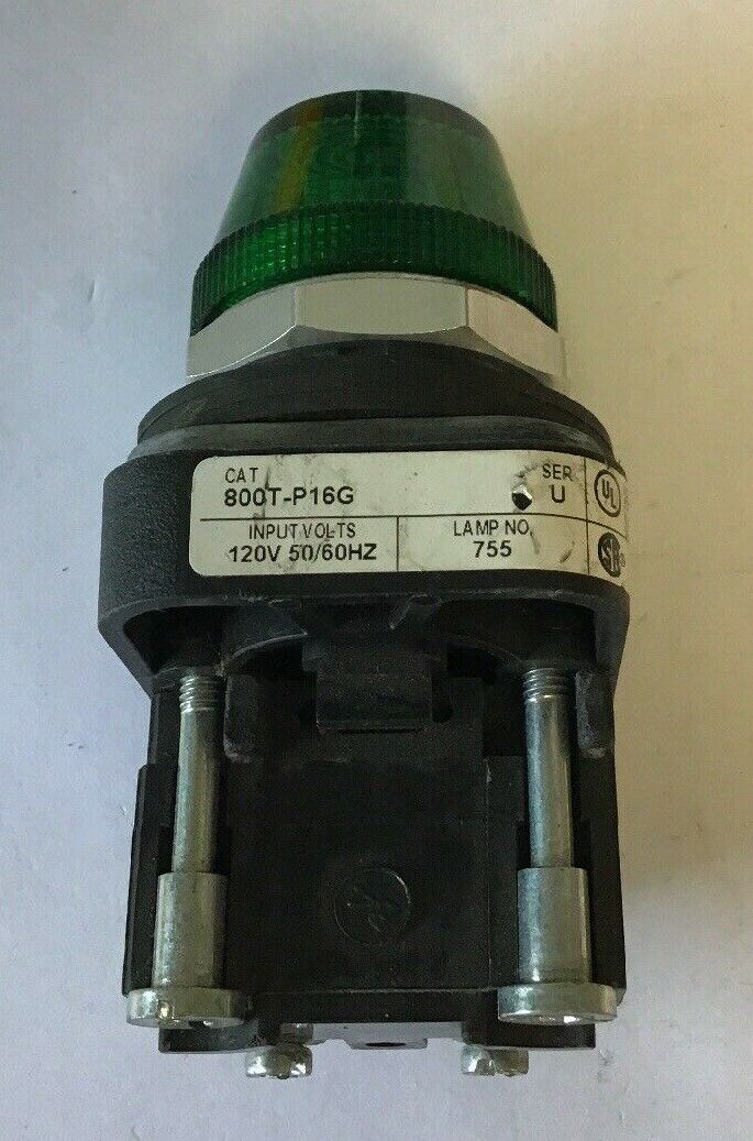 ALLEN BRADLEY 800T-P16G SER. U GREEN PILOT LIGHT 120V 50/60HZ, 755 LAMP
