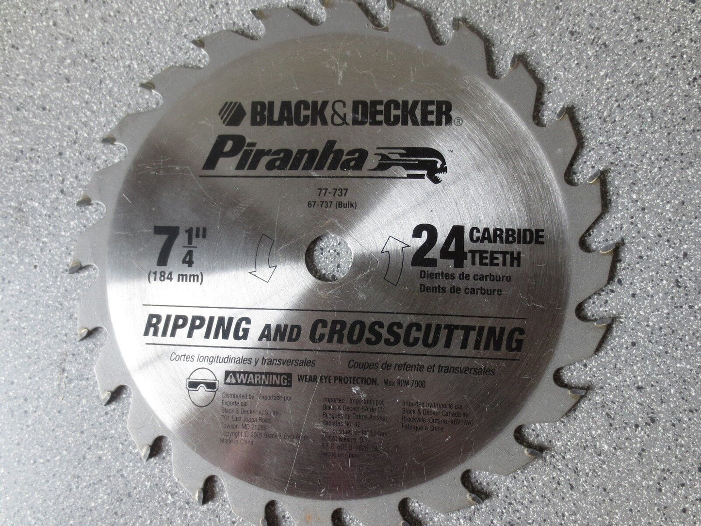 BLACK & DECKER CIRC. SAW BLADE 7-1/4" 24T CARBIDE RIPPING/CROSSCUT - NEW SURPLUS
