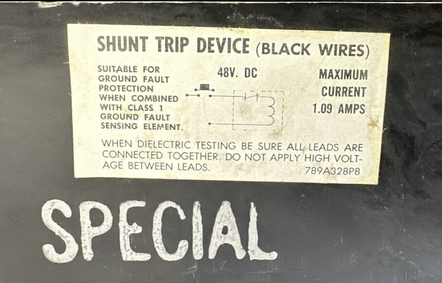 GE TJK426F000 CIRCUIT BREAKER 400A 2P 600VAC 250VDC 200A TRIP UNIT 48VDC SHUNT