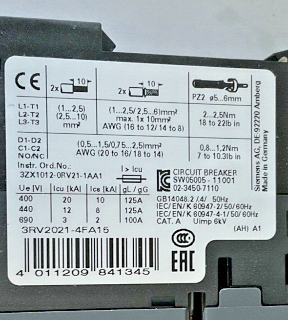 SIEMENS 3RV2021-4FA15 MOTOR CONTROL 24-40A