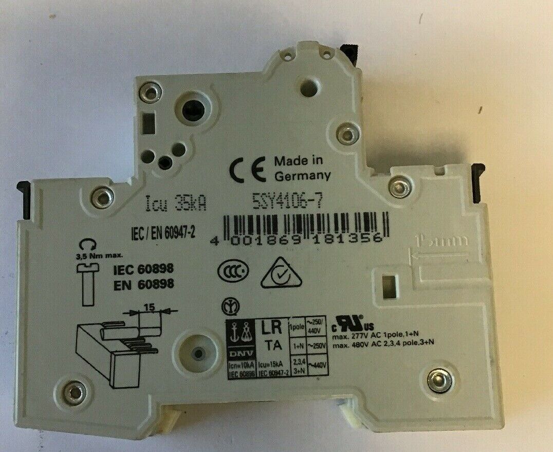 SIEMENS 5SY416-7 MCB C6, 6AMP 250VAC/400V CIRCUIT BREAKER