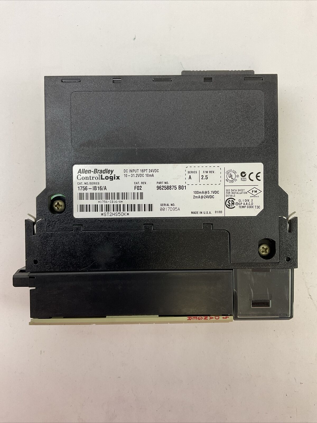 ALLEN BRADLEY 1756-IB16 SER A CAT REV F02 F/W REV 2.5 DC INPUT 16PT 24VDC