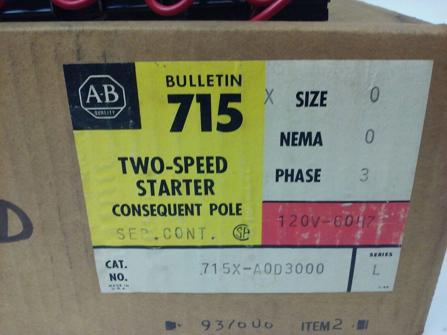 ALLEN BRADLEY 715X-AOD3000 SER. L, TWO SPEED STARTER,SIZE 0,3PH, 575V, 120V COIL