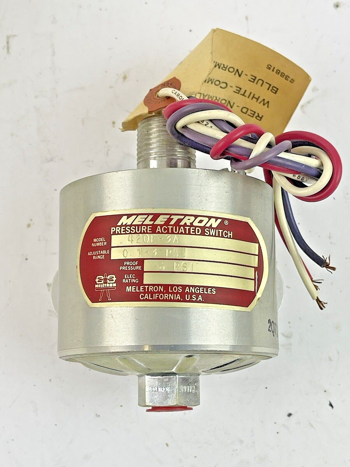 MELETRON - 420E-3A - PRESSURE ACTUATED SWITCH - ADJ. 0.1 - 3 PSI, PROOF 6 PSI