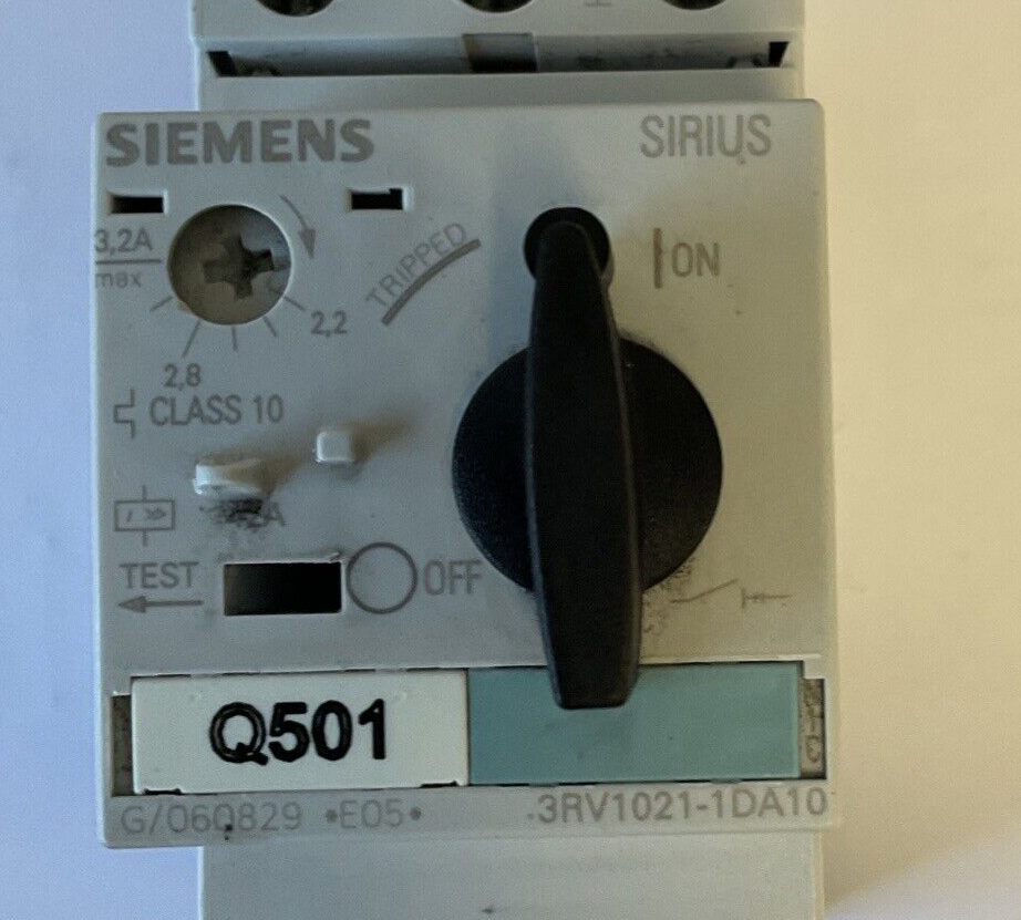 SIEMENS 3RV1021-1DA10 MANUAL MOTOR STARTER 42A 2.2-3.2A CLASS 10
