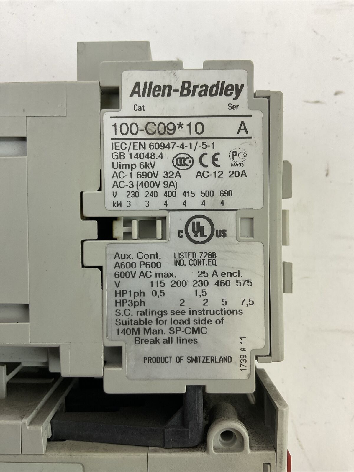 ALLEN BRADLEY STARTER (100-C09*10 SER A COIL 120V + 193-EECB SER C 1.0-5.0A)