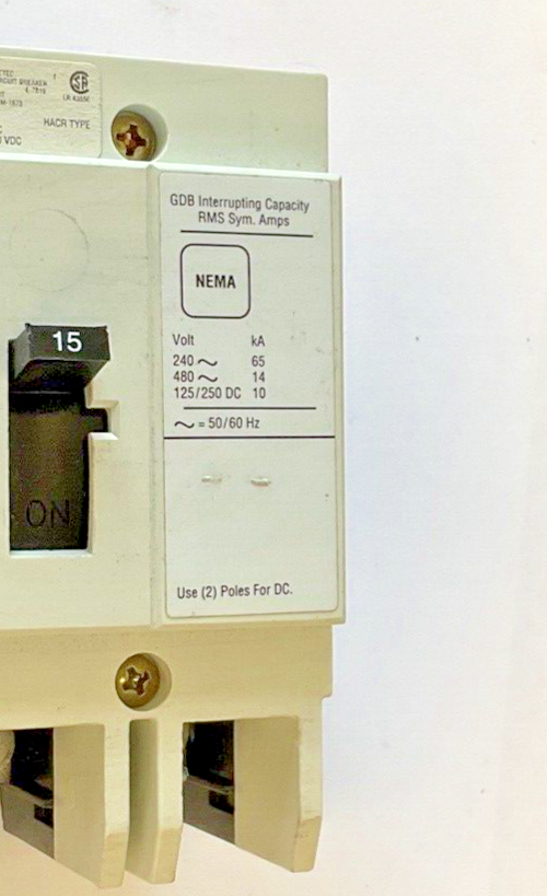 WESTINGHOUSE GDB 14K CIRCUIT BREAKER 15A 480VAC 3POLE 50/60HZ