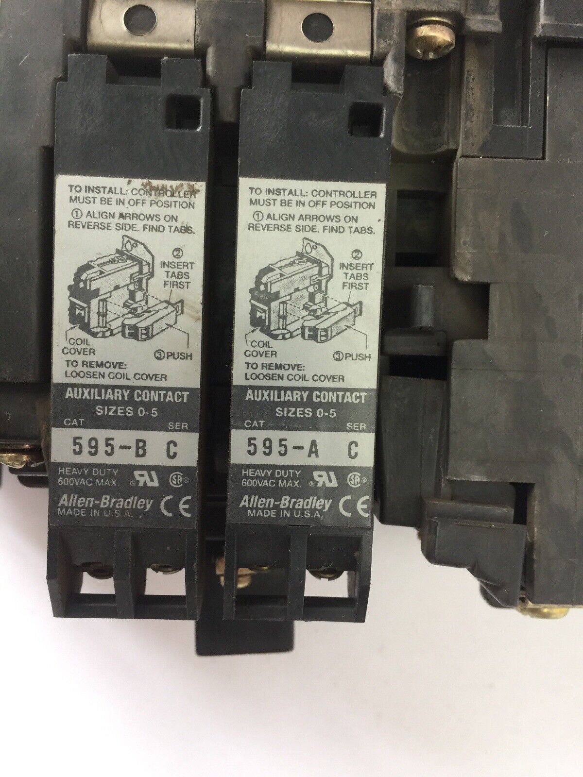 ALLEN BRADLEY 509-B0D SIZE 1 STARTER 600VAC 27AMP 10HP W34 HEATERS 120V COIL