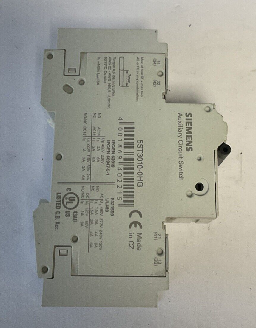SIEMENS 5SJ4110-7HG41 CIRCUIT BREAKER 10A AUXILIARY CIRCUIT SWITCH ***LOTOF3***