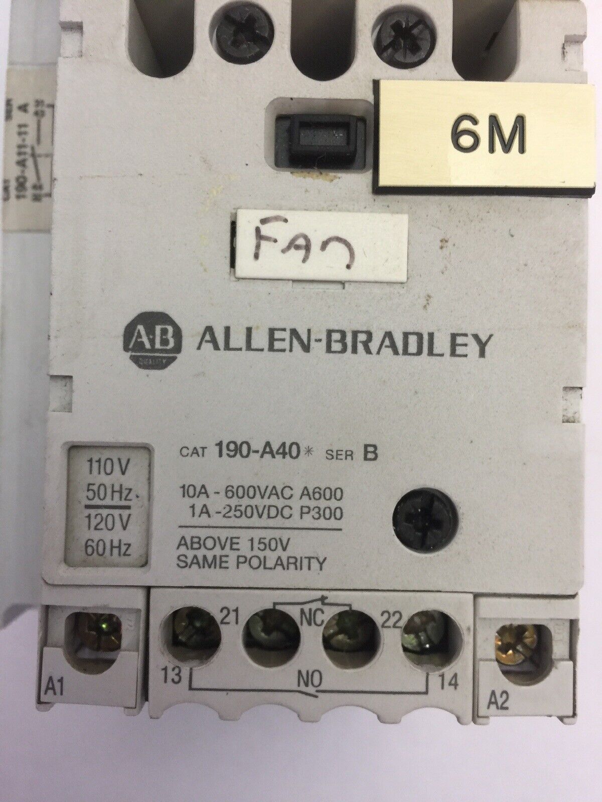 ALLEN BRADLEY MOTOR STARTER 190-P024 SER A 190-MN SER A 190-A40 SER B COIL 120V