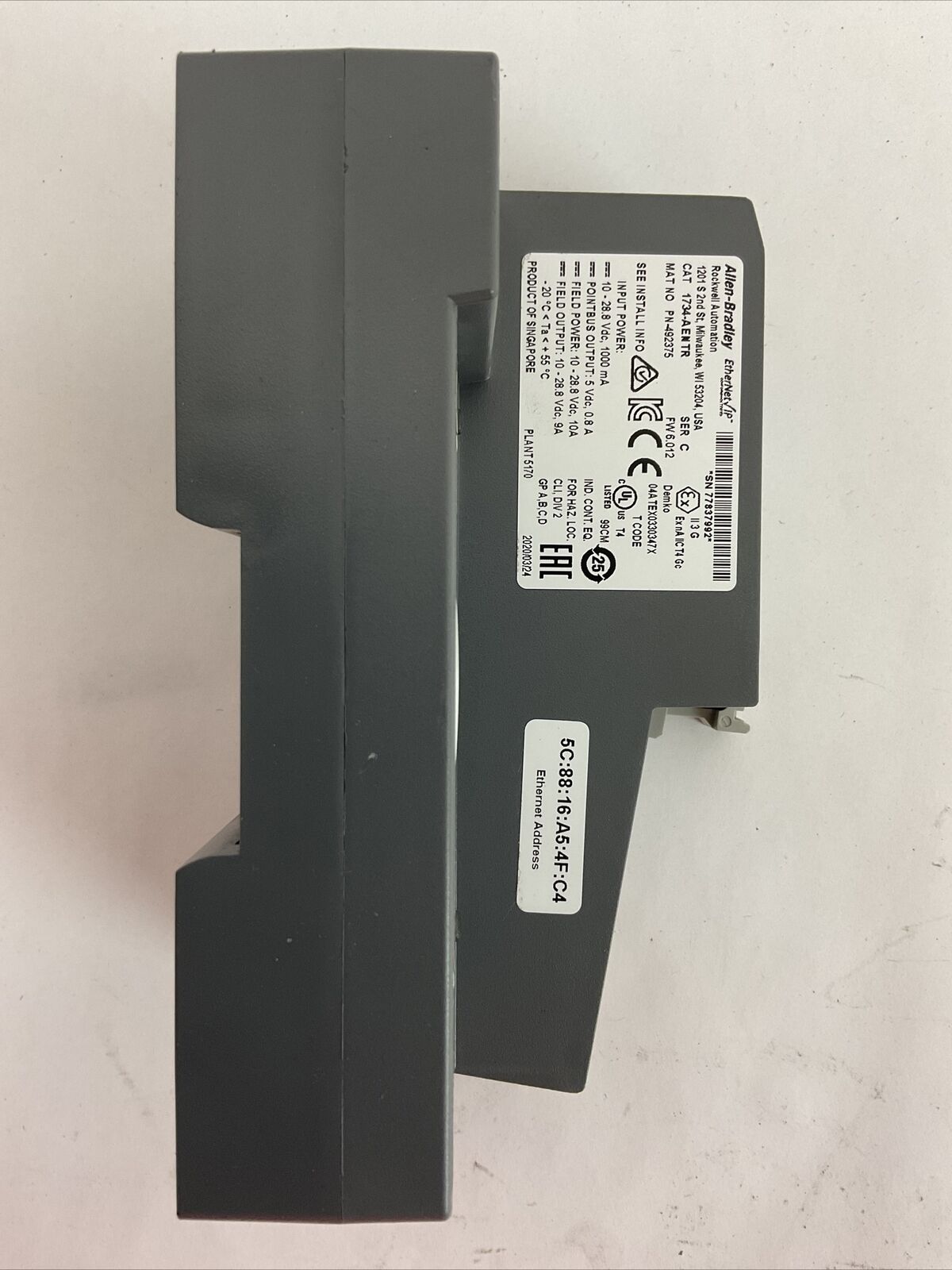 ALLEN BRADLEY 1734-AENTR SER C FW 6.012 COMMUNICATIONS ADAPTER MODULE POINT I/O