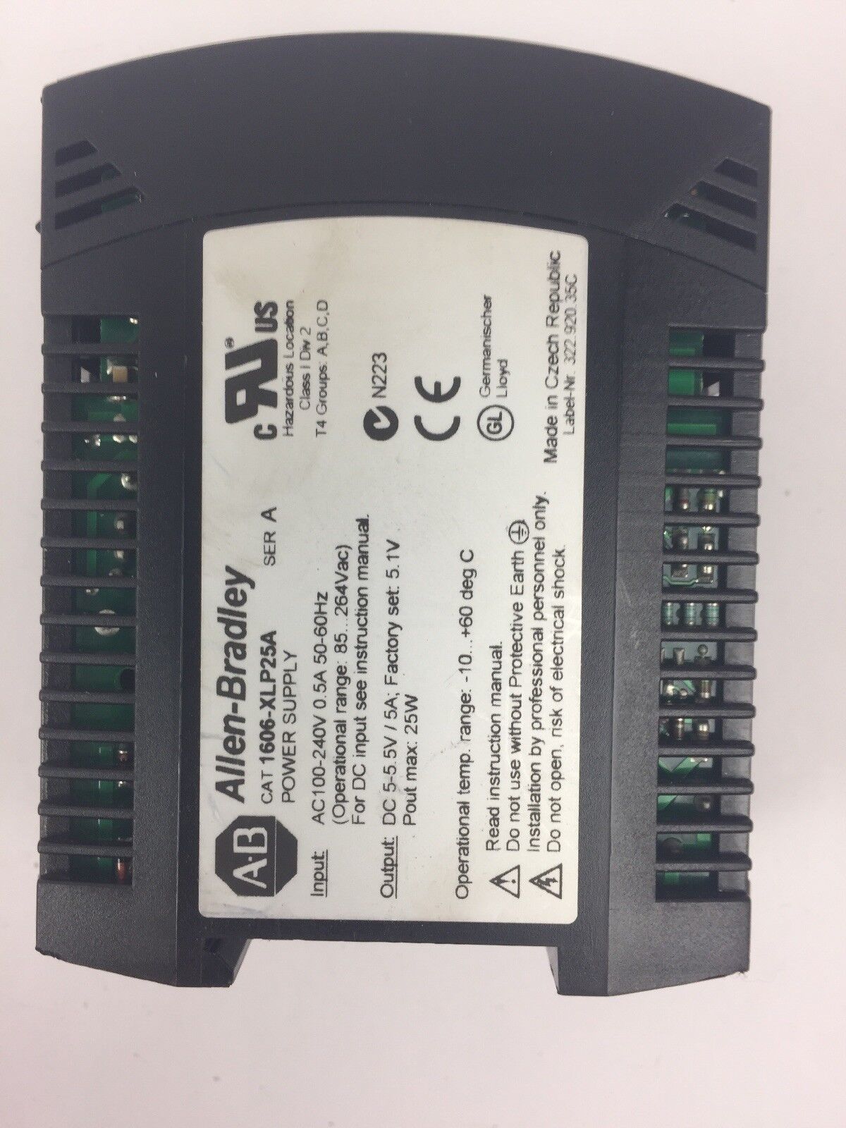 ALLEN BRADLEY 1606-XLP25A POWER SUPPLY INPUT 100-240VAC OUTPUT 5-5.5VDC 5A 25W