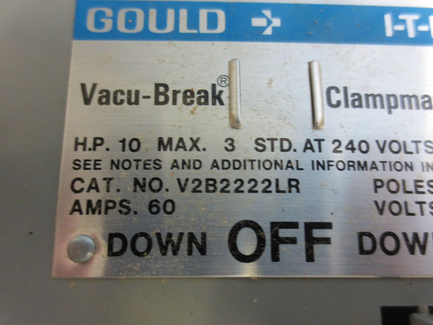 I-T-E V2B2222LR VACU-BREAK PANELBOARD & SWITCHBOARD UNIT 240V 30-30A NEW SURPLUS