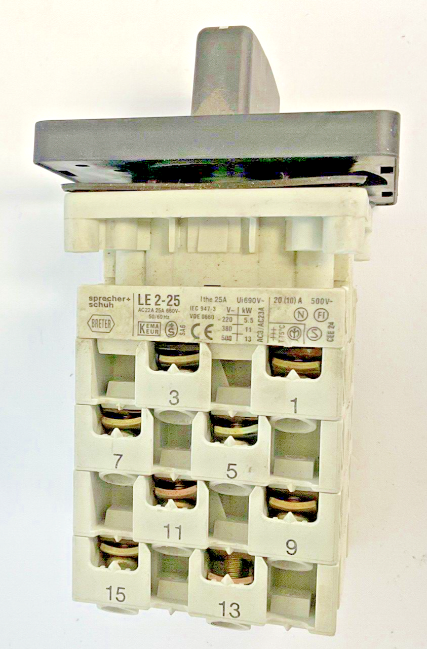 SPRECHER+SCHUH LE 2-25 ROTARY CAM SWITCH 25A 600VAC 50/60HZ