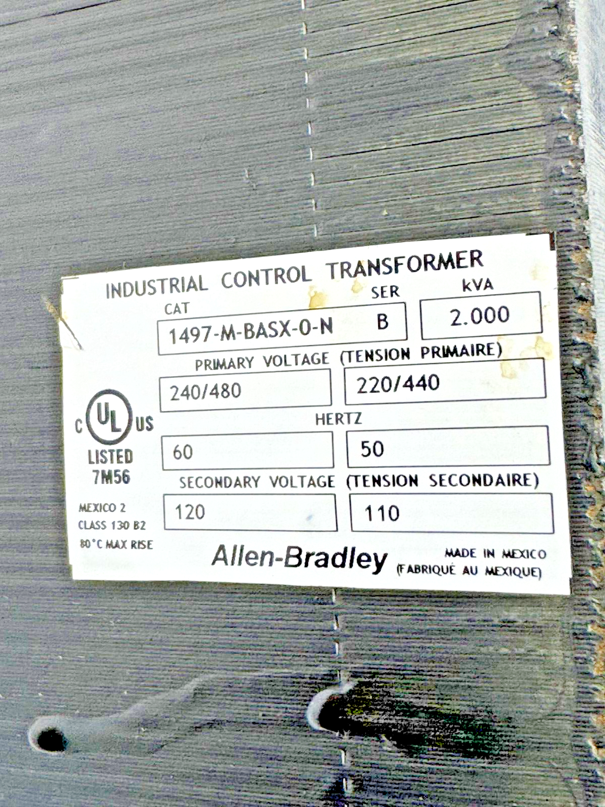 ALLEN-BRADLEY - 1497-M-BASX-O-N - INDUSTRIAL CONTROL TRANSFORMER 240-480V 2.0KVA