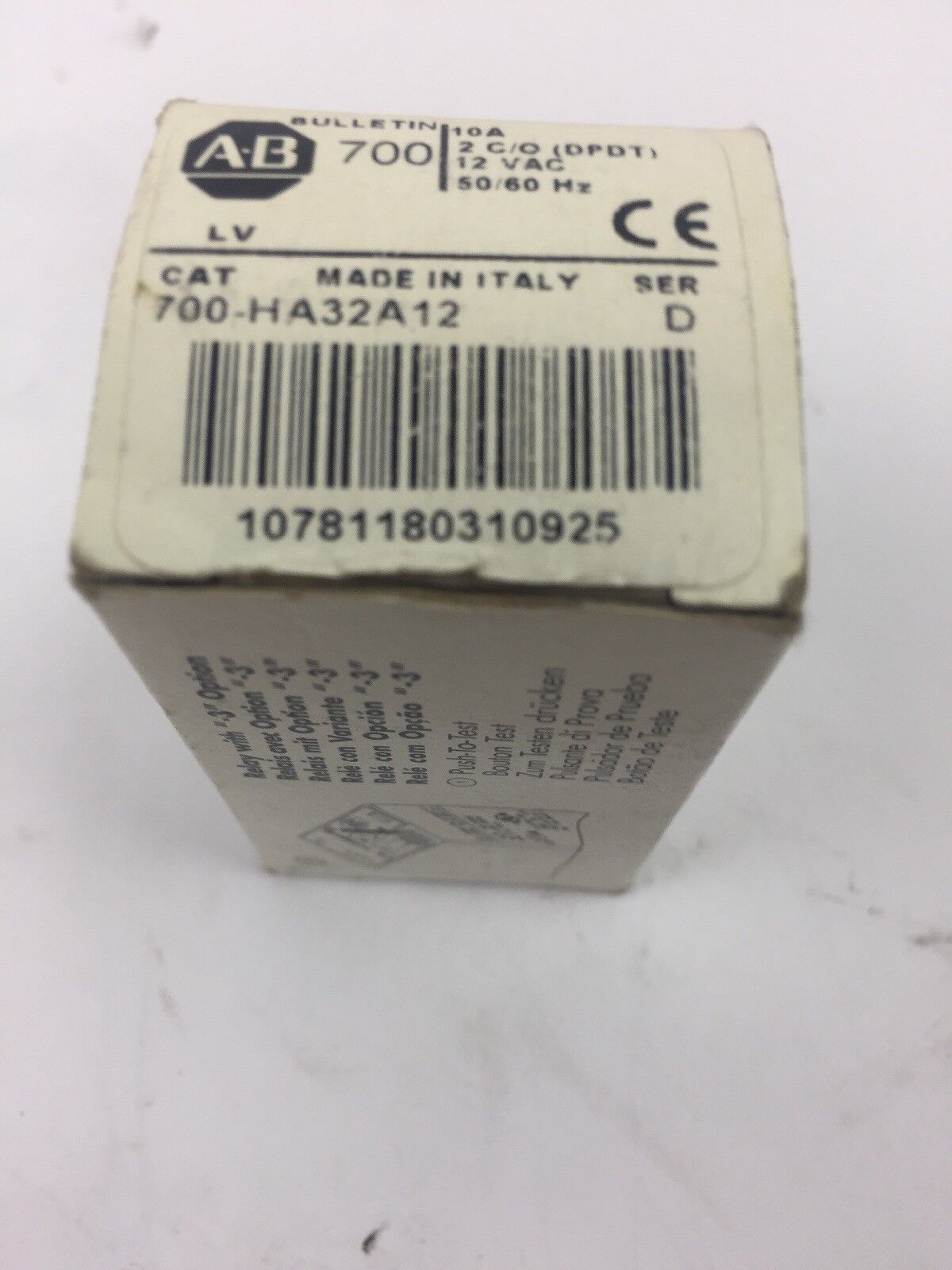 ALLEN BRADLEY 700-HA32A12 RELAY 10A 2 C/O (DPDT) 12 VAC 50/60HZ SERIES D