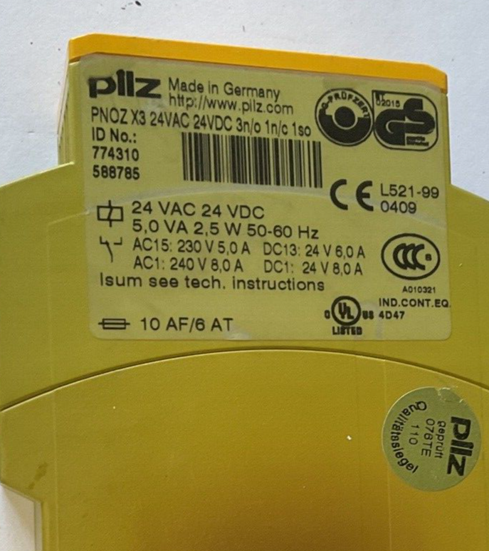 PILZ PNOZ X3 SAFETY RELAY 24VAC 24VDC 3N/O 1N/C 1SO 50-60HZ