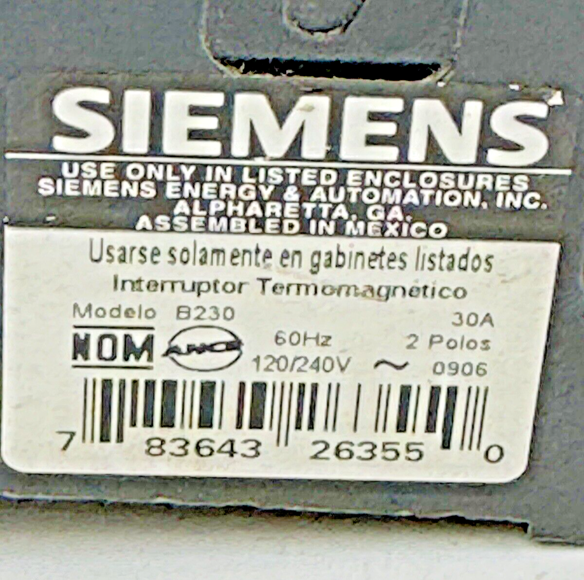 SIEMENS - B230 - BOLT-ON CIRCUIT BREAKER - 2 POLE/30A/240 VAC
