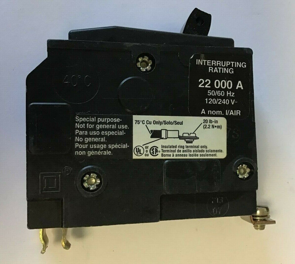 SQUARE D QOB110VH5237 CIRCUIT BREAKER 10A 120/240VAC 50/60HZ