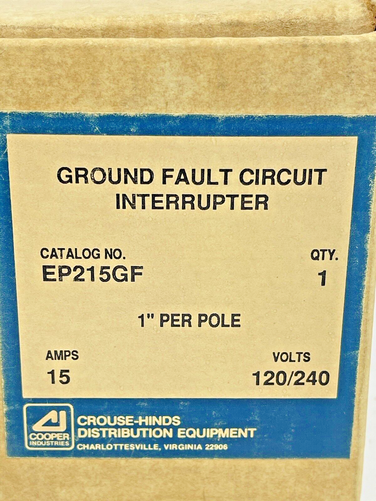 CROUSE-HINDS - EP215GF - 1" PER POLE, 15 A, 240 VAC-GROUND FAULT CIRCUIT BREAKER