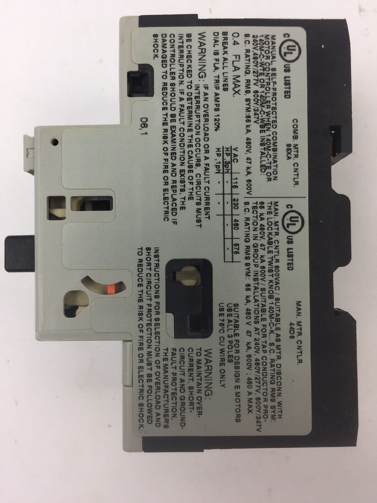 ALLEN BRADLEY 140M-C2E-A40 SER B MOTOR CIRCUIT BREAKER 0.4A