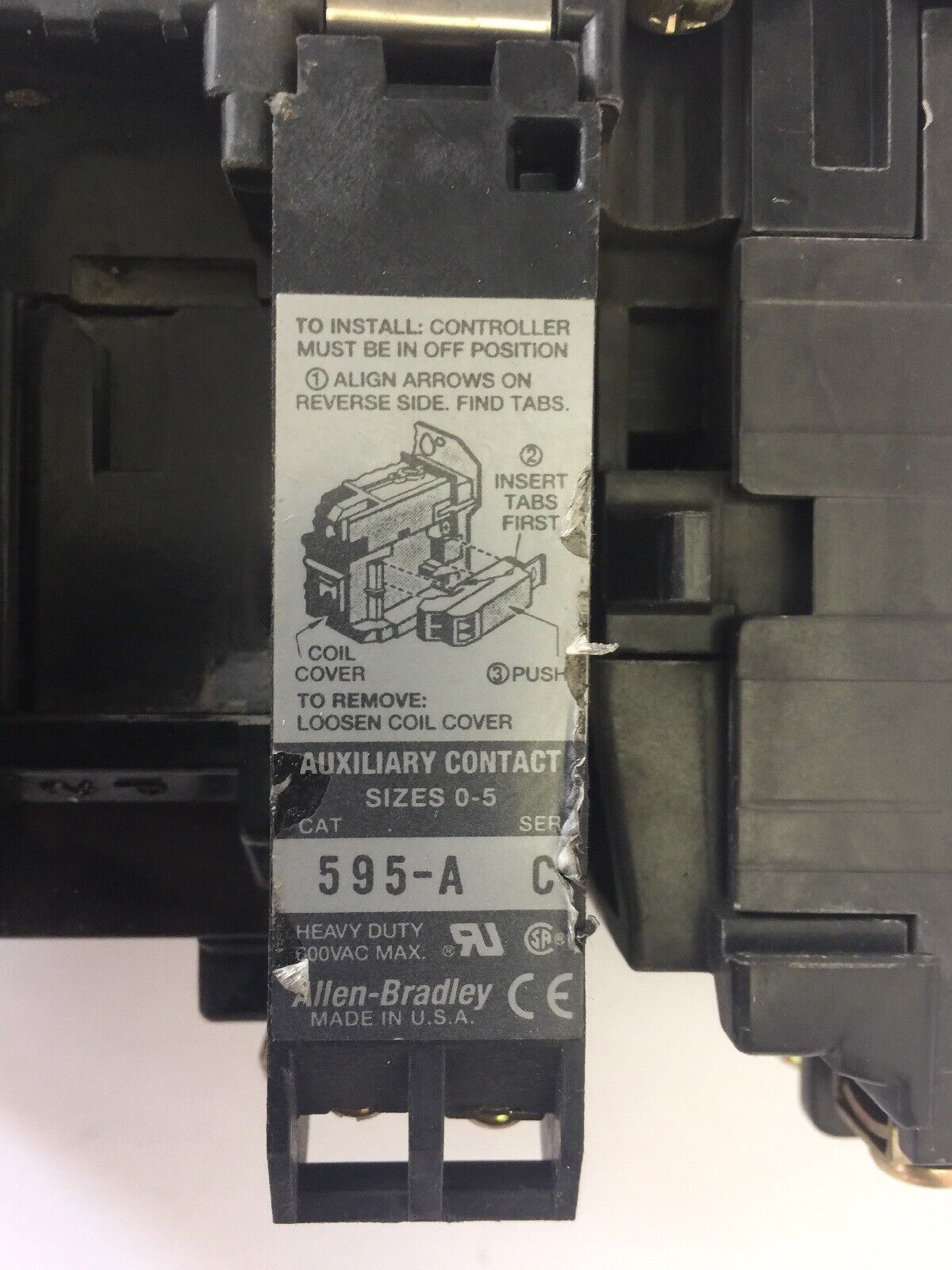 ALLEN BRADLEY 509-B0D-A2C SIZE 1 STARTER SER B 600VAC 27A 10HP 592-A2CA 595-A