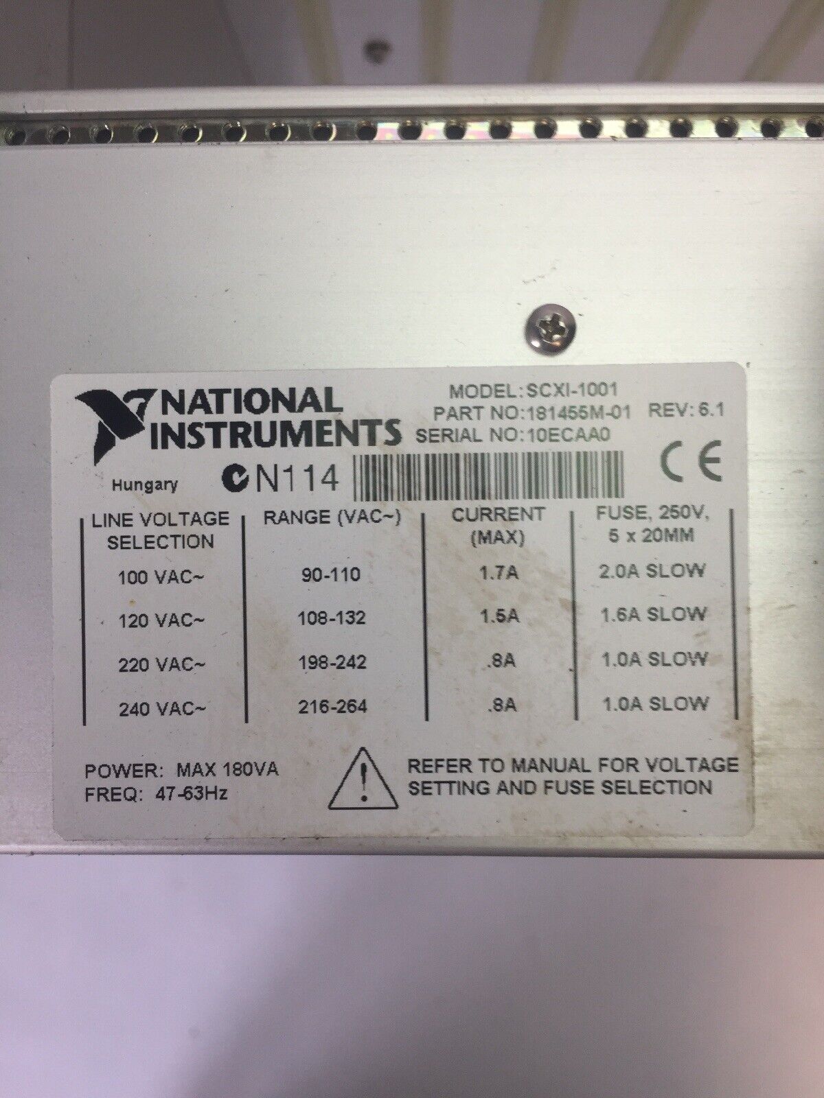 NATIONAL INSTRUMENTS SCXI-1001 12 SOLT CHASSIS 100/120/220/240VAC 1.7/1.5/0.8A