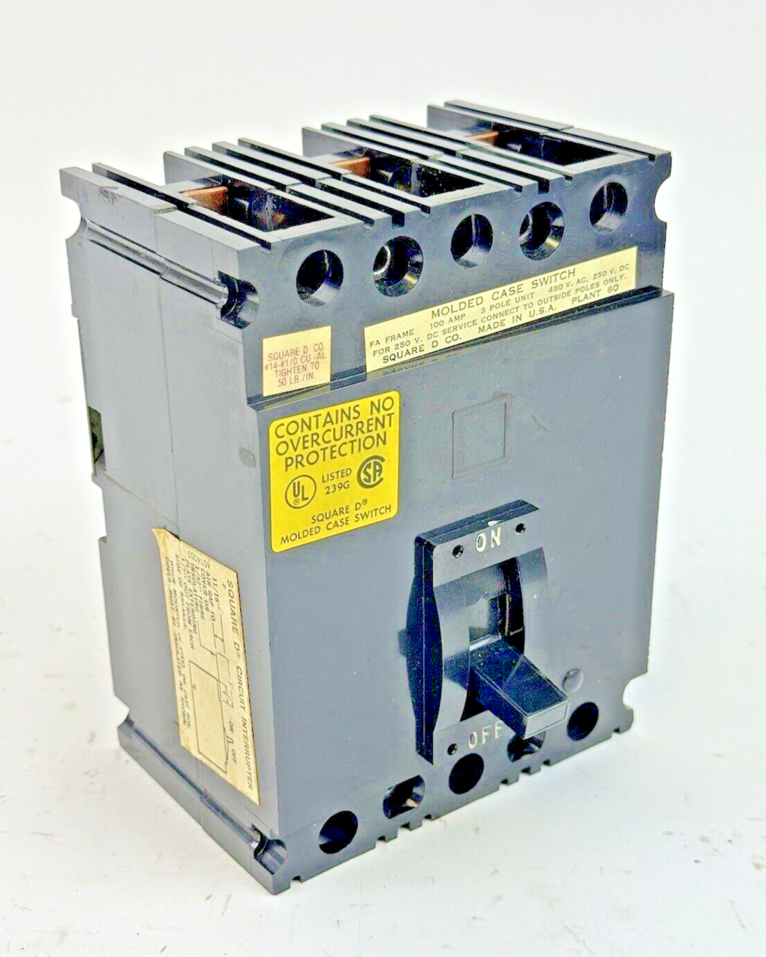 SQUARE D - FAL34000 - MOLDED CASE SWITCH - 100 A, 3 POLE, 480 VAC