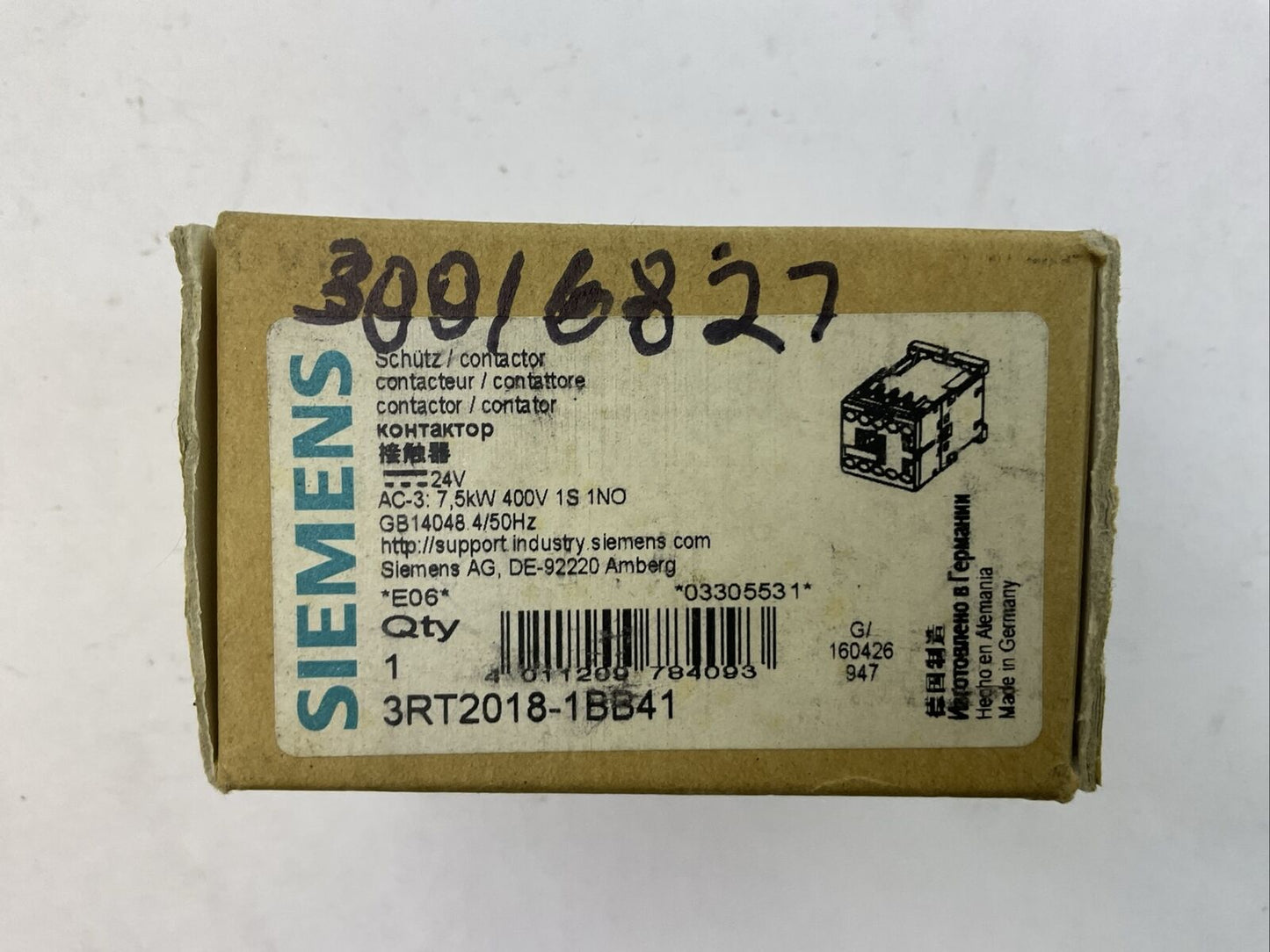 SIEMENS 3RT2018-1BB41 CONTACTOR 400V 7.5kW COIL 24VDC