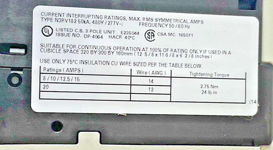 SIEMENS 3RV1821-1HD10 COMBINATION MOTOR CONTROL 8A