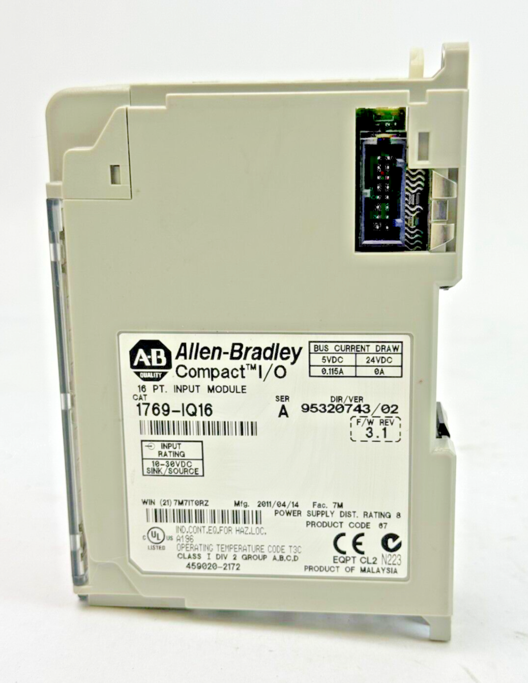 ALLEN-BRADLEY - 1769-IQ16 SER. A F/W REV. 3.1 DIR-VER 95320743/02 - SLC 500 OUT