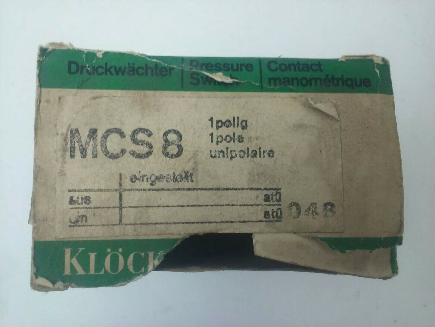 DRUCKWACHTER KLOCKNER MOELLER MCS8 PRESSURE SWITCH 380V 10A, 125V 18KW, 220V