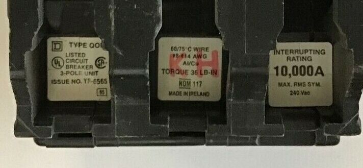 SQUARE D QOB310 CIRCUIT BREAKER 10A 240VAC 3POLE