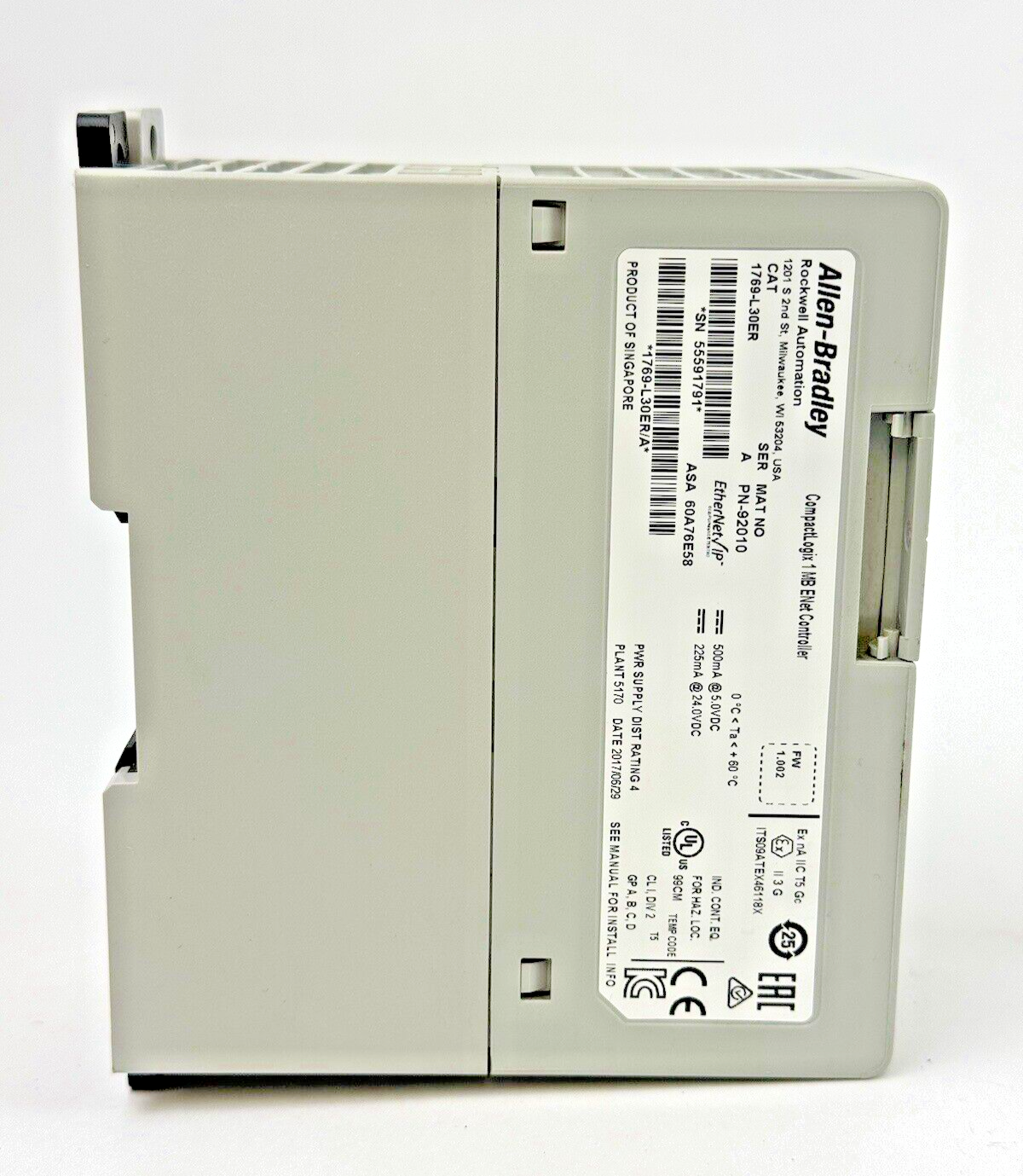ALLEN-BRADLEY - 1769-L30ER SER. A, FW 1.002 - COMPACTLOGIX 1 MB ENET CONTROLLER