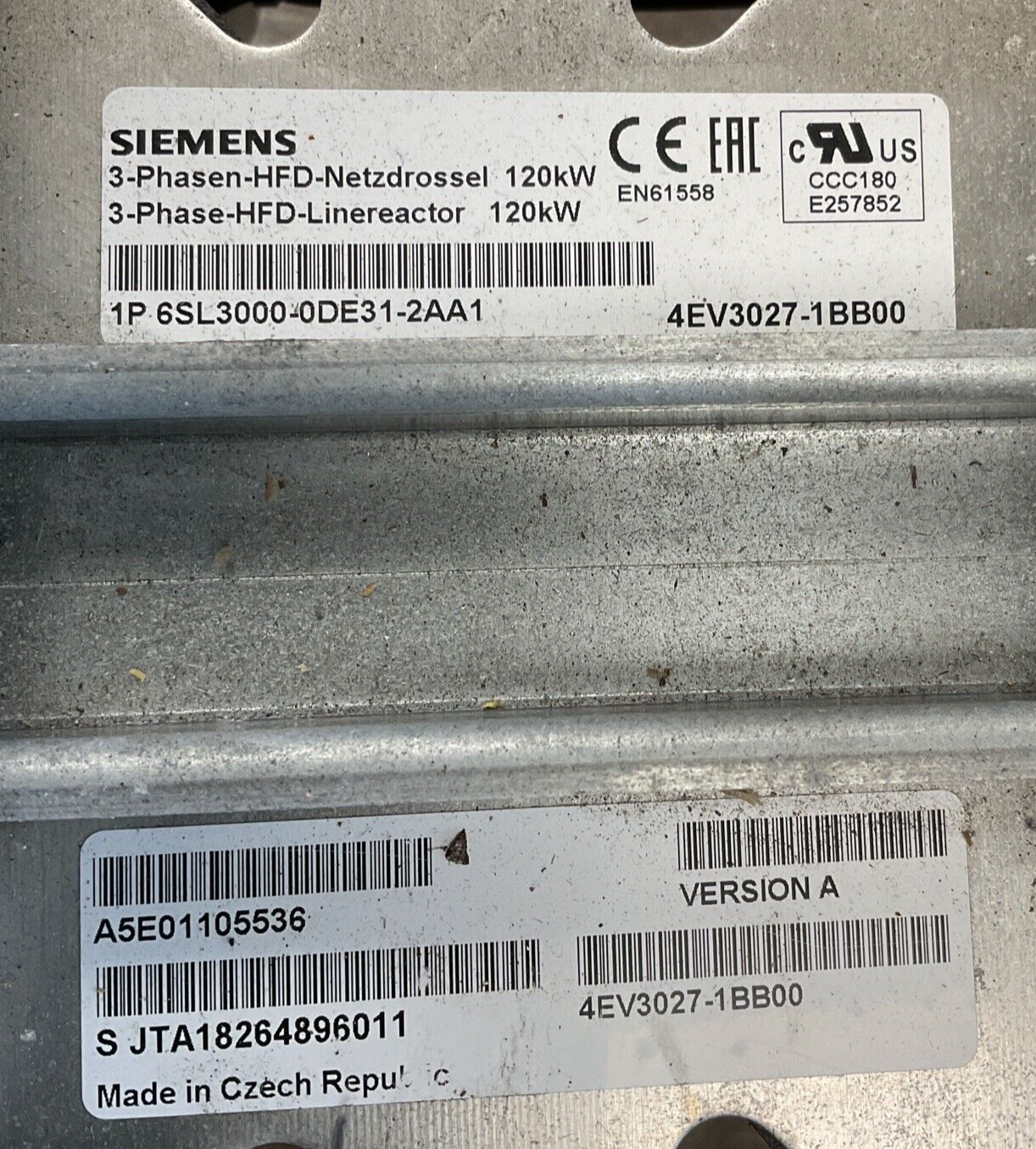 SIEMENS 6SL3000-0DE31-2AA1 HFD LINE REACTOR 120KW