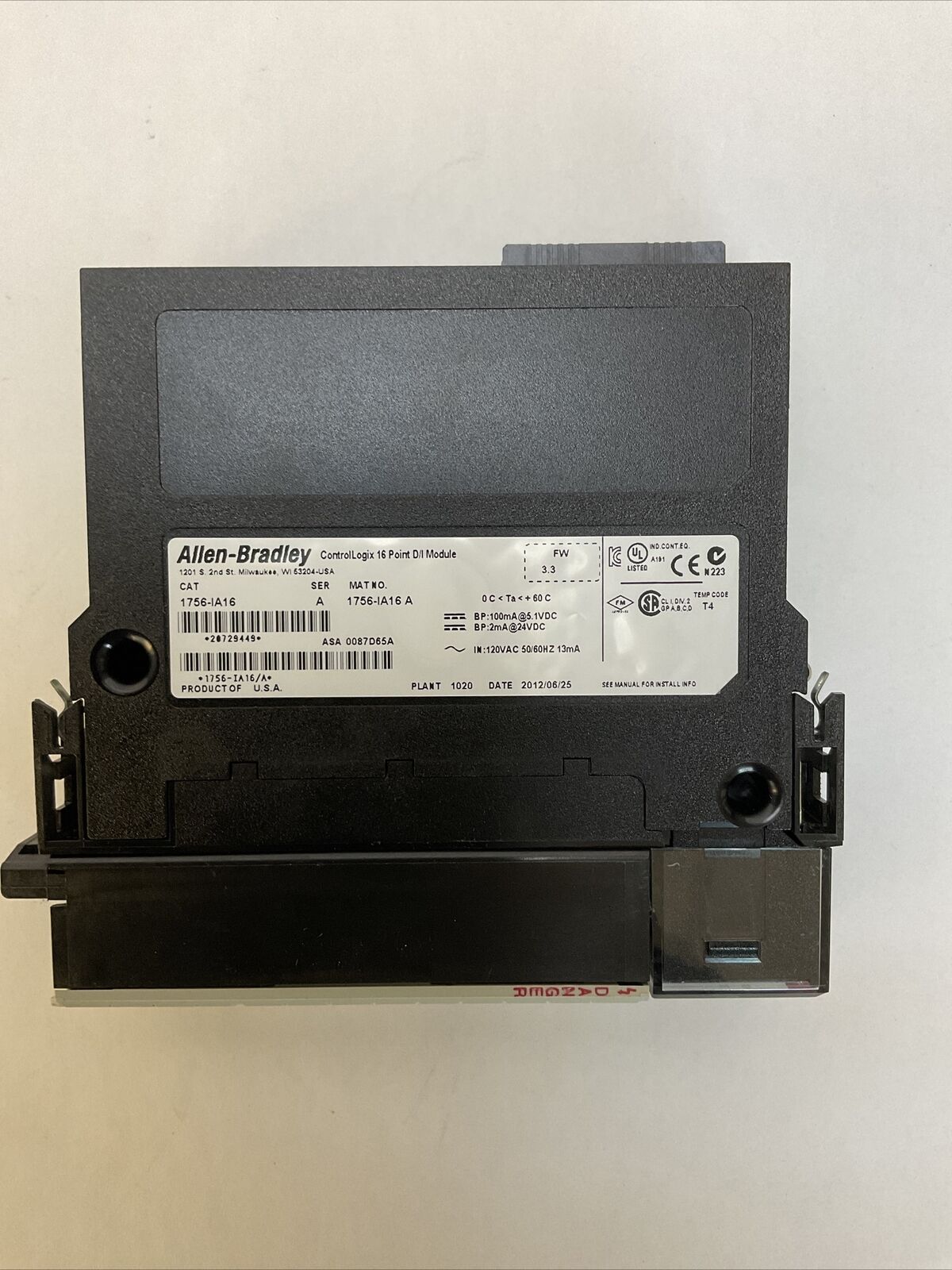 ALLEN BRADLEY 1756-IA16 SER A FW 3.3 CONTROL LOGIX 16 POINT D/I MODULE