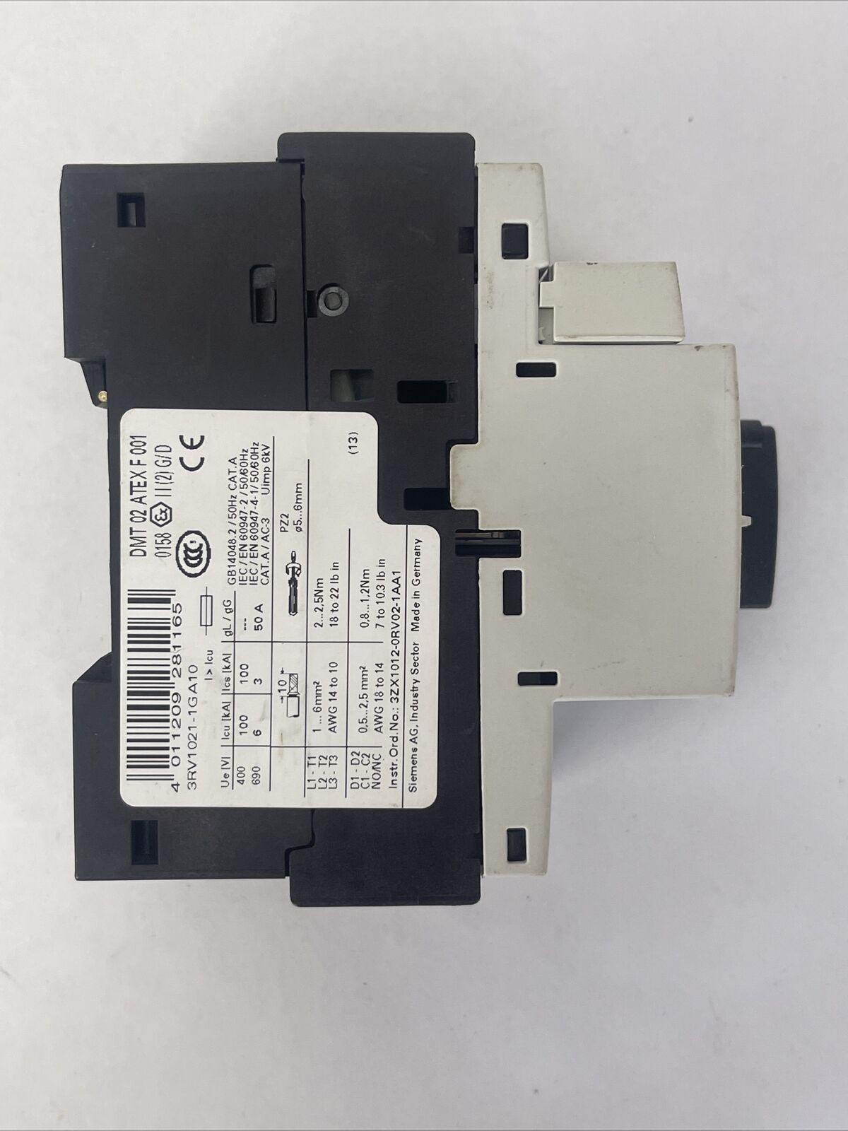 SIEMENS 3RV1021-1GA10 MOTOR CIRCUIT BREAKER 4.5-6.3A